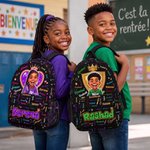 Sac à dos personnalisé avec photo et nom - Ciel étoilé et personnage de dessin animé - Cadeau de rentrée pour enfant