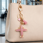 Personalized Bling Multicolor Tassel Airplane Bell Bag Charm Keychain with Initial Birthday Gift for Flight Attendant Friends
