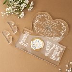 Personalized Romantic Heart-Shaped Turn Back the Clock Acrylic Plaque with Detachable Clock and Stand Wedding Anniversary Gift for Couple