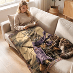 Personalized Watercolor Samurai Pet Photo Soft Tassel Throw Blanket with Name Home Decor Daily Use Birthday Gift for Pet Lovers