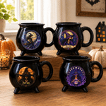 Tasse en céramique noire personnalisée « Moon Bat Fantasy Witch » avec prénom – Cadeau d'Halloween pour femmes et copines