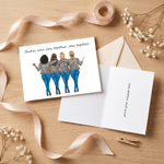 Personalized 2-4 Cartoon Characters Back View Greeting Card with Title & Message Bachelorette Party Birthday Gift for Sisters Besties