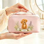Personalized Watercolor Pet Photo Garland PU Leather Makeup Bag with Name Travel Birthday Gift for Mom Sister Bride Bridesmaid