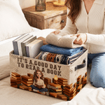 Personalized 3D-Style Character Artwork Photo Design Large Capacity Storage Basket with Name & Text and Handle Home Decor Birthday Gift for Bookworm