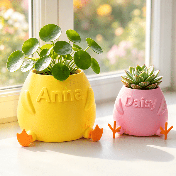 Personlig, flerfarget 3D-minipotte formet som kylling- eller andeføtter med navn – skrivebordsdekorasjon og bursdagsgave til en venn som elsker planter