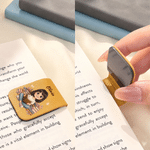 Personalized Cute Book-Reading Character Photo Magnetic PU Leather Bookmark Clip with Name Daily Reading Use Gift Birthday for Book Lovers