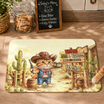 Personalized Western Cowboy Style Pet Photo PU Leather Food Mat with Name and Text Pet Supplies Birthday Gift for Pet Lovers Owners