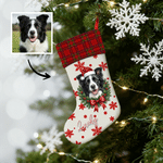 Personalised Christmas Theme Snowflake Pet Photo Christmas Stocking with Name Home Decoration Christmas Gift for Pet Lovers