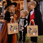 Personalized Cute Halloween Theme Large Jute Tote Bag with Name Trick or Treat Halloween Party Gift for Boys Girls