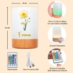 Luce notturna ricaricabile personalizzata con fiore di nascita e nome, intensità regolabile a touch - Regalo per bambini