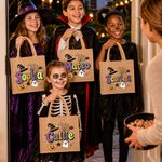 Personalized Cute Halloween Theme Large Jute Tote Bag with Name Trick or Treat Halloween Party Gift for Boys Girls