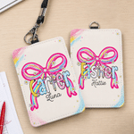 Personalised Coquette Bow Coloured Pencil Style Name ID Card Badge Holder Daily Use Teacher's Day Appreciation Gift for Teachers