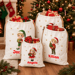 Personalized Christmas Themed Cartoon Character Canvas Drawstring Gift Bag with Photo and Name Christmas Party Gift for Boys Girls