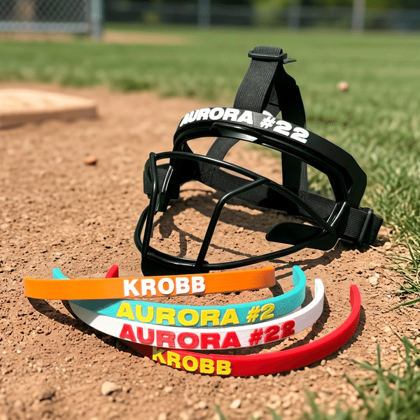 Personalized Multicolour Softball Fielder’s Mask Name Plate with Text Thoughtful Season‑End Gift for Softball Athletes