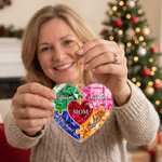 Personalised Heart Shape Coloured Gemstone Texture Puzzle Acrylic Christmas Ornament with Title and Name Tree Decor Christmas Gift for Family Friend