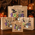 Personalized Cute Halloween Theme Large Jute Tote Bag with Name Trick or Treat Halloween Party Gift for Boys Girls