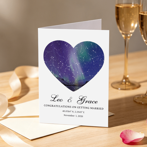 Personalised Foldable Circle Heart Shaped Star Map Greeting Card with Text and Envelope Wedding Anniversary Birthday Gift for Couple