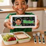 Personalized Word Cloud Cartoon Character Kid Fork Spoon Knife Cutlery Set with Case Photo and Name Back to School Birthday Gift for Kids