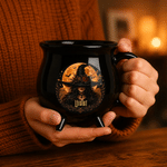 Tasse en céramique noire personnalisée « Moon Bat Fantasy Witch » avec prénom – Cadeau d'Halloween pour femmes et copines