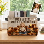 Personalized 3D-Style Character Artwork Photo Design Large Capacity Storage Basket with Name & Text and Handle Home Decor Birthday Gift for Bookworm