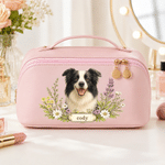 Personalized Watercolor Pet Photo Garland PU Leather Makeup Bag with Name Travel Birthday Gift for Mom Sister Bride Bridesmaid