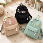 Personalised Colourful Pencil-Shaped Letter Lightweight Corduroy Backpack with Name Graduation Back to School Reading Gift for Students Boys Girls