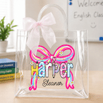 Personalised Coquette Bow Pencil Grid Name Design Transparent Gift Bag Back to School Teacher's Day Appreciation Gift for Teachers