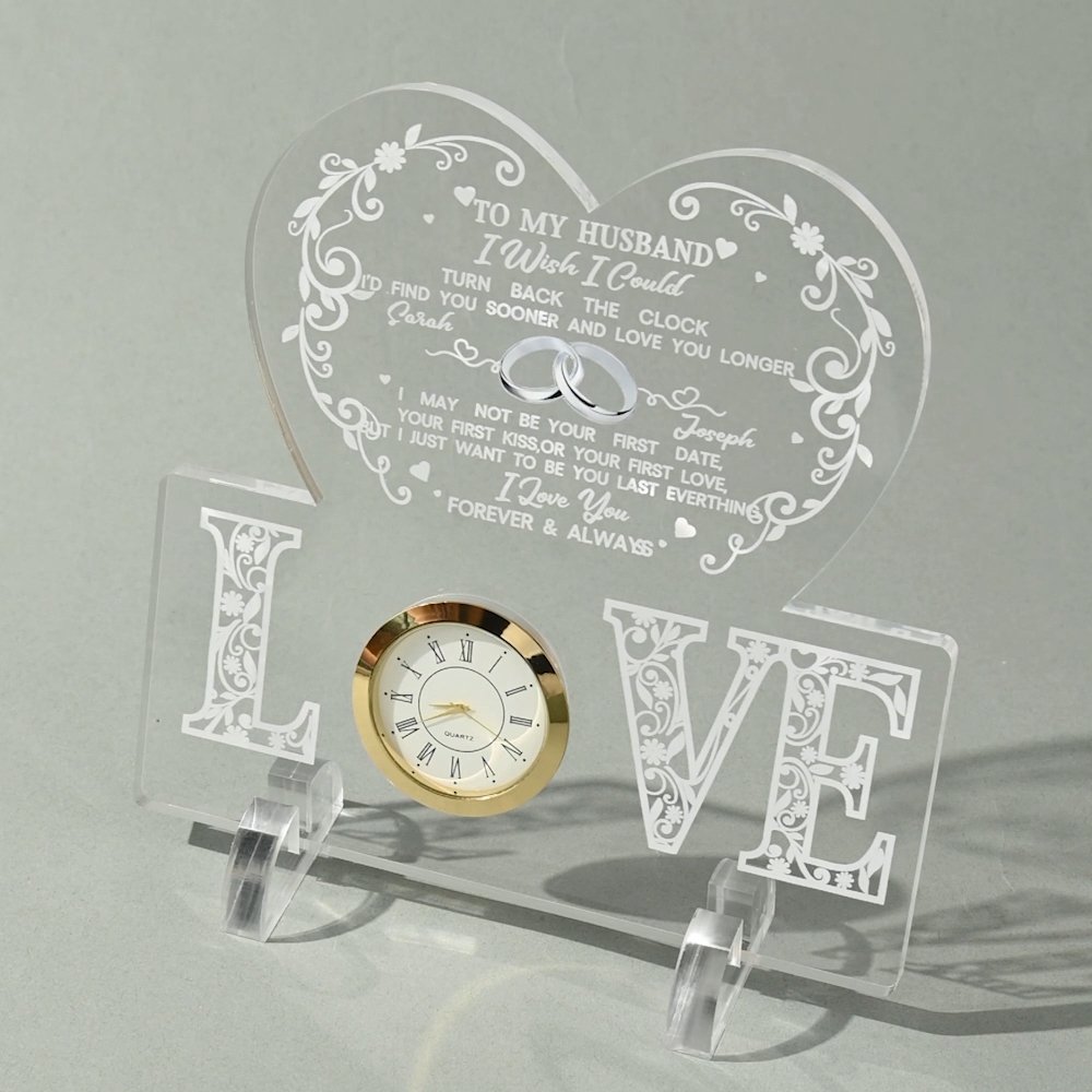 Personalised Romantic Heart-Shaped Turn Back the Clock Acrylic Plaque with Detachable Clock and Stand Wedding Anniversary Gift for Couple 5