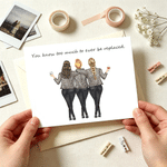 Personalized 2-4 Cartoon Characters Back View Greeting Card with Title & Message Bachelorette Party Birthday Gift for Sisters Besties