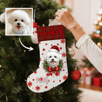 Personalised Christmas Theme Snowflake Pet Photo Christmas Stocking with Name Home Decoration Christmas Gift for Pet Lovers