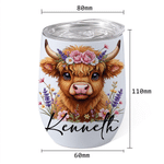 Personalized Highland Cow & Birth Flower 12 oz Wine Tumbler with Name Daily Use Birthday Anniversary Gift for Highland Cow Lovers Women