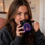 Tasse en céramique noire personnalisée « Moon Bat Fantasy Witch » avec prénom – Cadeau d'Halloween pour femmes et copines