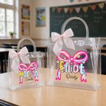 Personalised Coquette Bow Pencil Grid Name Design Transparent Gift Bag Back to School Teacher's Day Appreciation Gift for Teachers