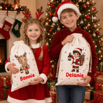 Personalized Christmas Themed Cartoon Character Canvas Drawstring Gift Bag with Photo and Name Christmas Party Gift for Boys Girls