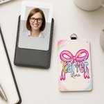 Personalised Coquette Bow Coloured Pencil Style Name ID Card Badge Holder Daily Use Teacher's Day Appreciation Gift for Teachers