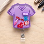 Personalized Cute Scrub Top Shaker ID Holder Badge Reel with Name Retractable Clip Funny Healthcare Worker Gift for Nurses Doctors Students