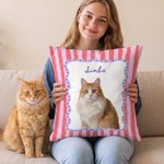 Personalised Stripe Grid Frame Pet Portrait Soft Cushion Cover with Name Home Decor Memorial Birthday Gift for Pet Owners Lovers 6