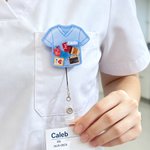 Personalized Cute Scrub Top Shaker ID Holder Badge Reel with Name Retractable Clip Funny Healthcare Worker Gift for Nurses Doctors Students