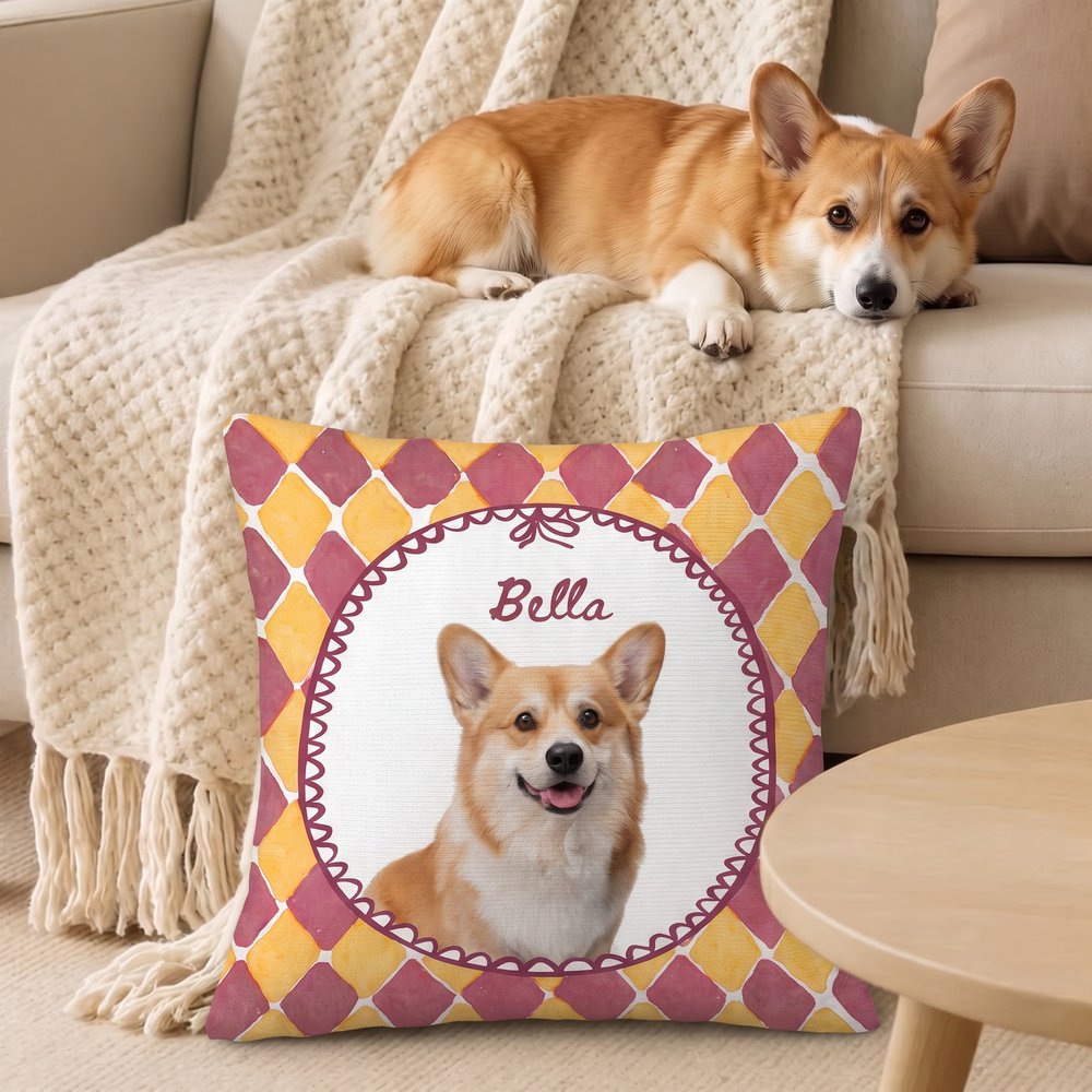Personalised Stripe Grid Frame Pet Portrait Soft Cushion Cover with Name Home Decor Memorial Birthday Gift for Pet Owners Lovers 3