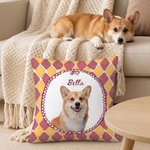 Personalised Stripe Grid Frame Pet Portrait Soft Cushion Cover with Name Home Decor Memorial Birthday Gift for Pet Owners Lovers 3