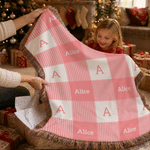 Personalized Multicolour Gingham Tassel Soft Throw Blanket with Name and Initial  Christmas Baptism Birthday Gift for Kids