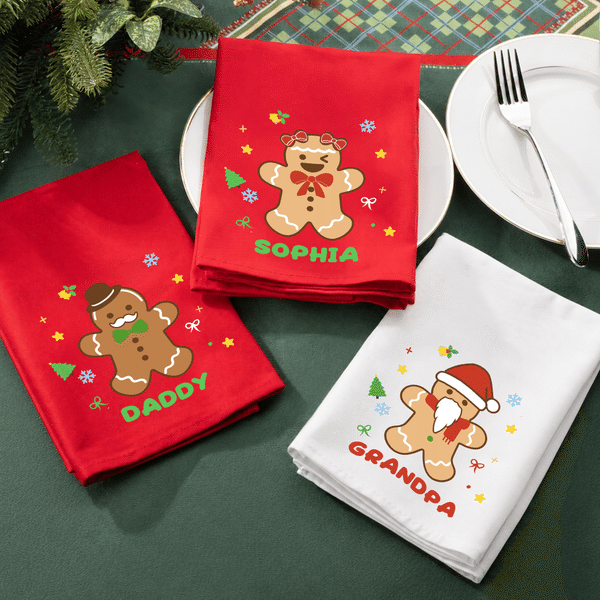 Personalized Gingerbread Man 100% Cotton Reusable Table Napkin with Name Table Decor Christmas Gift for Family