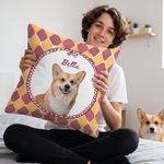 Personalised Stripe Grid Frame Pet Portrait Soft Cushion Cover with Name Home Decor Memorial Birthday Gift for Pet Owners Lovers 4