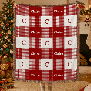 Personalized Multicolour Gingham Tassel Soft Throw Blanket with Name and Initial  Christmas Baptism Birthday Gift for Kids