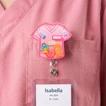 Personalized Cute Scrub Top Shaker ID Holder Badge Reel with Name Retractable Clip Funny Healthcare Worker Gift for Nurses Doctors Students