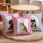 Personalised Stripe Grid Frame Pet Portrait Soft Cushion Cover with Name Home Decor Memorial Birthday Gift for Pet Owners Lovers 2