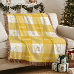 Personalized Multicolour Gingham Tassel Soft Throw Blanket with Name and Initial  Christmas Baptism Birthday Gift for Kids
