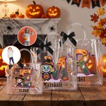 Personlig gavepose med Halloween-tema – med foto av tegneseriefigur og initialer, med navn og svart sløyfe – Halloween-gave til barn