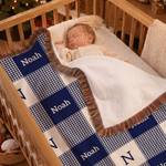 Personalized Multicolour Gingham Tassel Soft Throw Blanket with Name and Initial  Christmas Baptism Birthday Gift for Kids