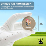 Personalised 3D-Effect Artwork Cartoon Character PU Leather Magnetic Golf Ball Marker with Name Birthday Game Day Gift for Golf Lovers Players